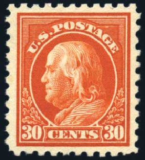 US Stamp Price Scott Catalog 439 - 30c 1914 Franklin Perf 10. Harmer-Schau Auction Galleries, Jun 2008, Sale 78, Lot 1563