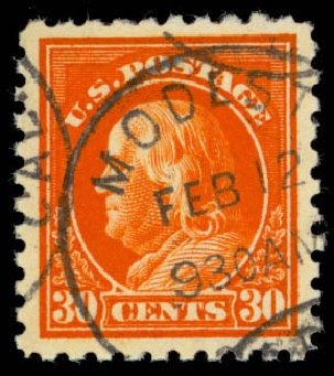 Cost of US Stamps Scott Cat. #439: 1914 30c Franklin Perf 10. Daniel Kelleher Auctions, Mar 2013, Sale 635, Lot 543