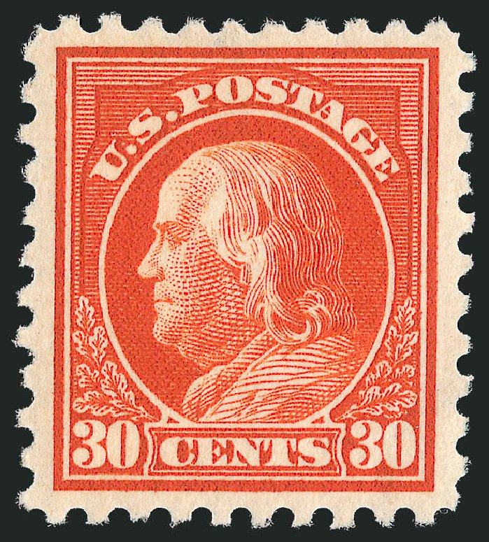 Prices of US Stamps Scott 439 - 1914 30c Franklin Perf 10. Robert Siegel Auction Galleries, Jun 2011, Sale 1011, Lot 733