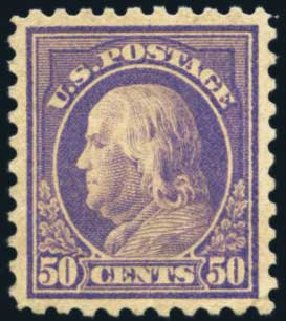 Values of US Stamp Scott Cat. #440: 50c 1915 Franklin Perf 10. Harmer-Schau Auction Galleries, Jan 2014, Sale 100, Lot 587