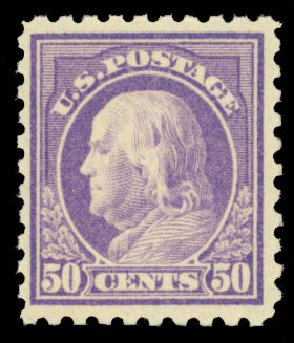 Value of US Stamp Scott Catalog 440 - 1915 50c Franklin Perf 10. Daniel Kelleher Auctions, Sep 2014, Sale 655, Lot 488