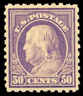 US Stamp Values Scott Catalogue # 440: 50c 1915 Franklin Perf 10. Daniel Kelleher Auctions, Dec 2012, Sale 633, Lot 780