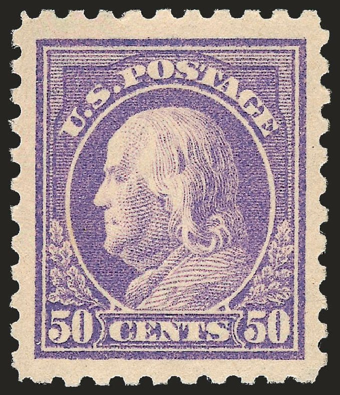 US Stamp Values Scott Catalog # 440: 1915 50c Franklin Perf 10. Robert Siegel Auction Galleries, Dec 2008, Sale 967, Lot 4770