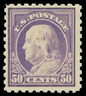 Values of US Stamps Scott Catalog # 440 - 50c 1915 Franklin Perf 10. Daniel Kelleher Auctions, Apr 2012, Sale 629, Lot 344