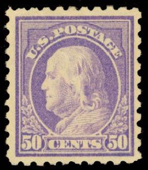 US Stamps Prices Scott #440: 1915 50c Franklin Perf 10. Daniel Kelleher Auctions, Oct 2014, Sale 660, Lot 2375