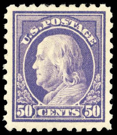 US Stamp Prices Scott Cat. # 440: 1915 50c Franklin Perf 10. Matthew Bennett International, Apr 2008, Sale 326, Lot 402