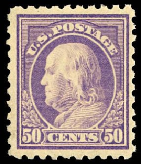 Values of US Stamps Scott # 440: 1915 50c Franklin Perf 10. Daniel Kelleher Auctions, Dec 2012, Sale 633, Lot 782