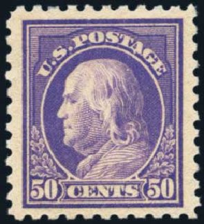 Prices of US Stamps Scott Catalog #440 - 1915 50c Franklin Perf 10. Harmer-Schau Auction Galleries, Jan 2014, Sale 100, Lot 586