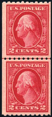 Values of US Stamp Scott Cat. 442: 2c 1914 Washington Coil Perf 10 Horizontally. Harmer-Schau Auction Galleries, Oct 2010, Sale 87, Lot 301