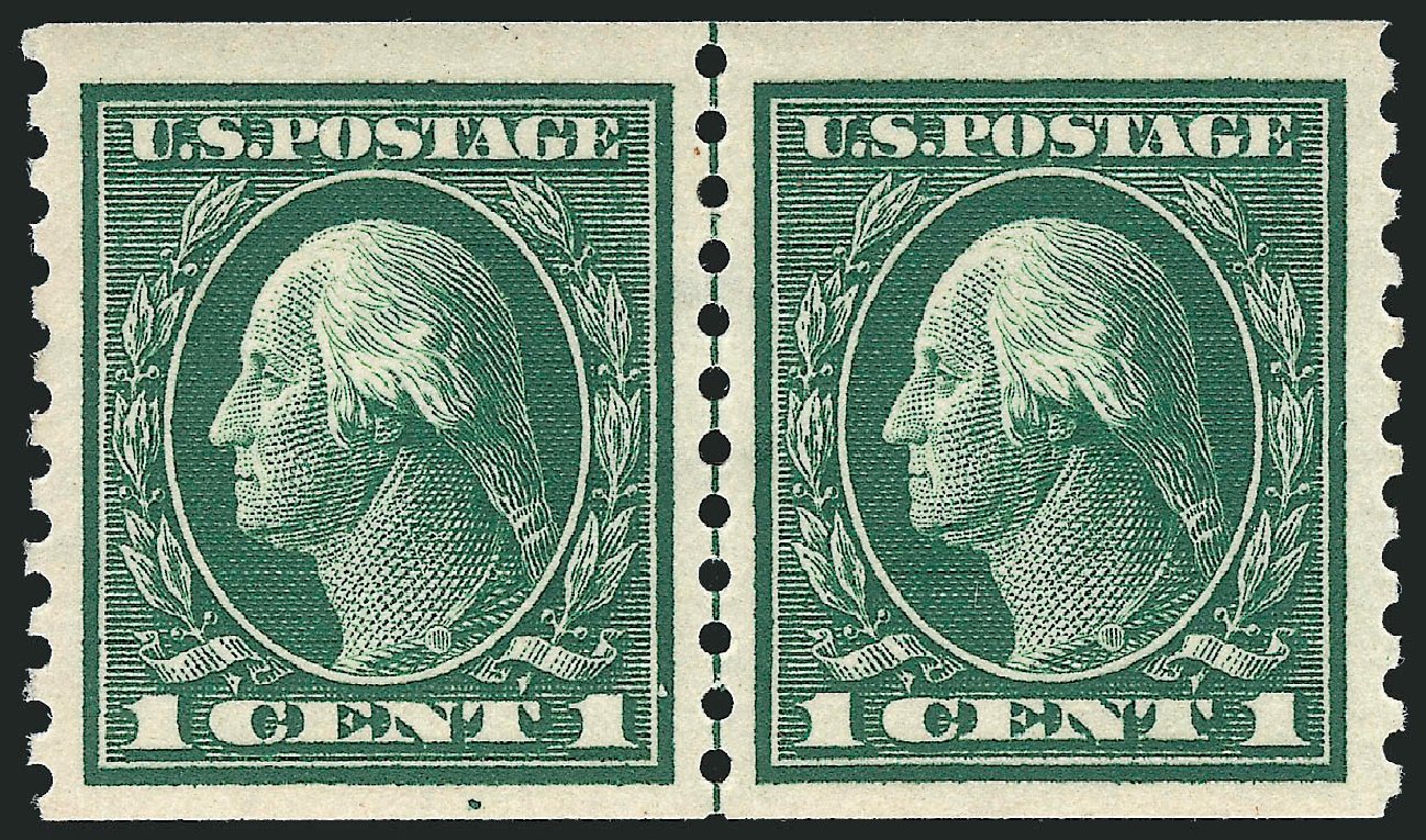 Values of US Stamp Scott Catalog # 443: 1914 1c Washington Coil Perf 10 Vertically. Robert Siegel Auction Galleries, Mar 2011, Sale 1007, Lot 2727