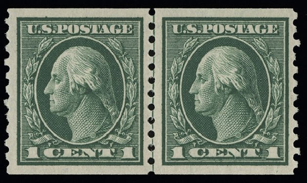 Prices of US Stamps Scott Cat. #443 - 1914 1c Washington Coil Perf 10 Vertically. Spink Shreves Galleries, Aug 2013, Sale 144, Lot 248