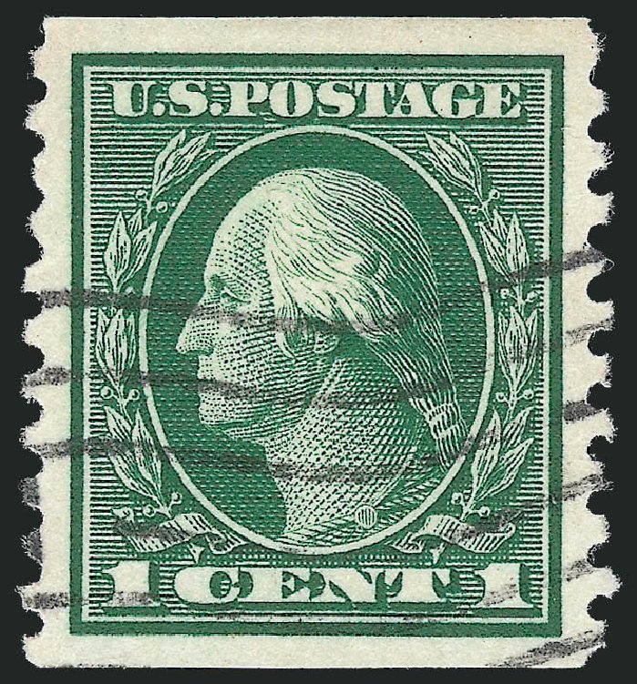 US Stamps Values Scott Catalog #443: 1914 1c Washington Coil Perf 10 Vertically. Robert Siegel Auction Galleries, Oct 2012, Sale 1032, Lot 3541