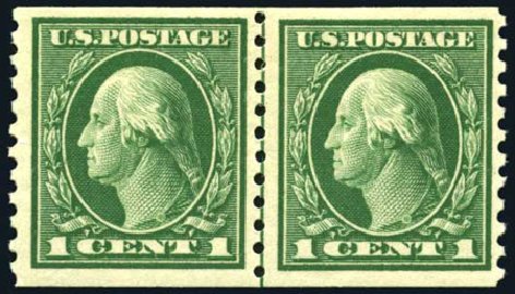 US Stamps Prices Scott Cat. #443: 1914 1c Washington Coil Perf 10 Vertically. Harmer-Schau Auction Galleries, Apr 2008, Sale 77, Lot 95