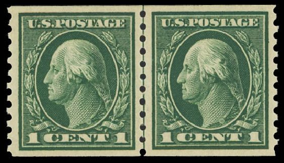 Price of US Stamp Scott Catalogue 443: 1c 1914 Washington Coil Perf 10 Vertically. Daniel Kelleher Auctions, Jun 2012, Sale 630, Lot 1845