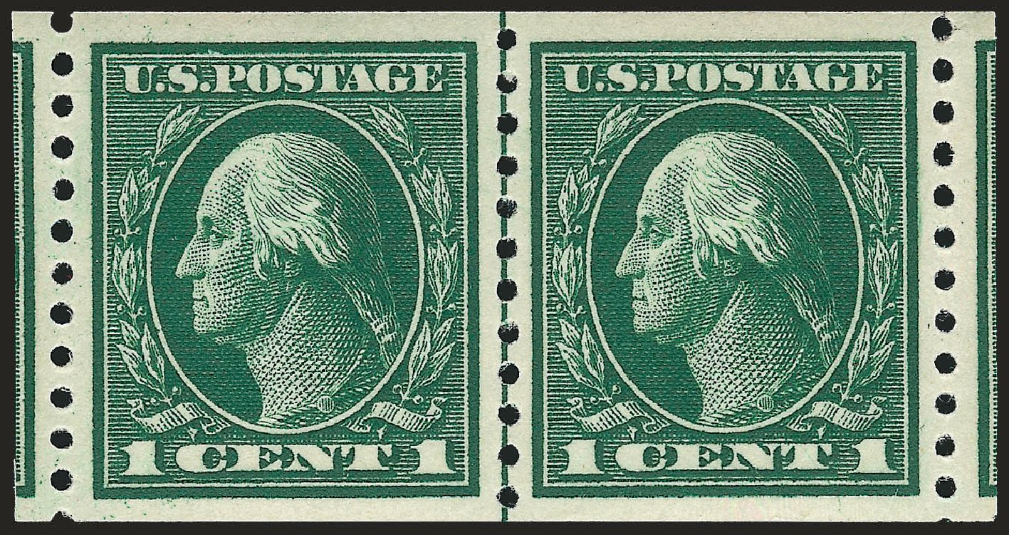 US Stamp Values Scott Cat. #443: 1c 1914 Washington Coil Perf 10 Vertically. Robert Siegel Auction Galleries, Sep 2009, Sale 968B, Lot 563