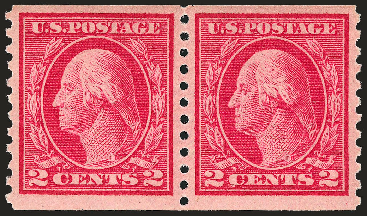 US Stamp Value Scott Catalog #444: 1914 2c Washington Coil Perf 10 Vertically. Robert Siegel Auction Galleries, Sep 2009, Sale 968B, Lot 567