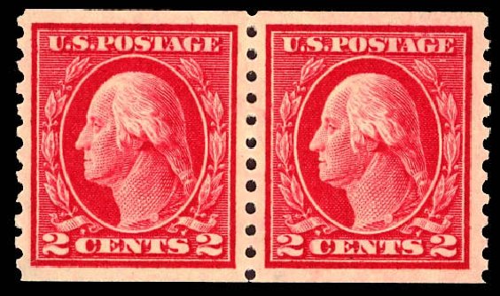 US Stamp Values Scott Cat. # 444 - 2c 1914 Washington Coil Perf 10 Vertically. Daniel Kelleher Auctions, Dec 2012, Sale 633, Lot 788
