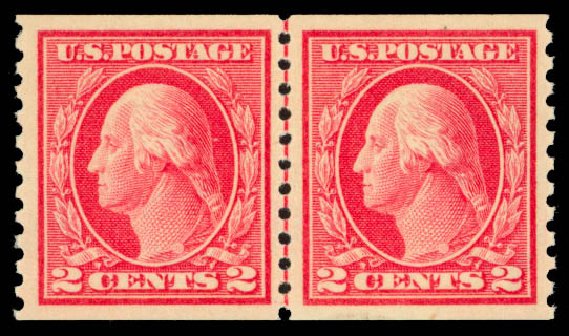 US Stamps Price Scott # 444 - 2c 1914 Washington Coil Perf 10 Vertically. Daniel Kelleher Auctions, Sep 2013, Sale 639, Lot 1158