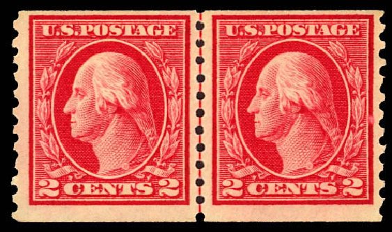 US Stamp Prices Scott Catalog # 444 - 1914 2c Washington Coil Perf 10 Vertically. Daniel Kelleher Auctions, Dec 2012, Sale 633, Lot 789