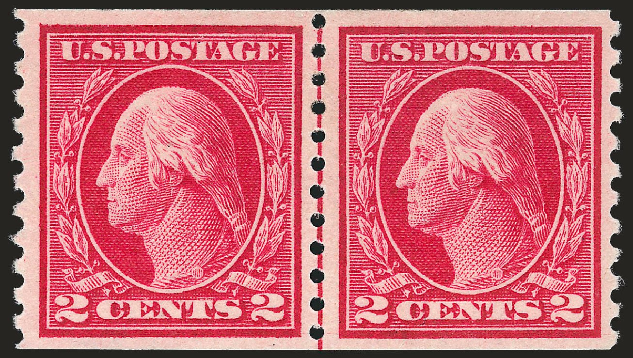 Value of US Stamp Scott # 444: 1914 2c Washington Coil Perf 10 Vertically. Robert Siegel Auction Galleries, Apr 2010, Sale 984, Lot 889