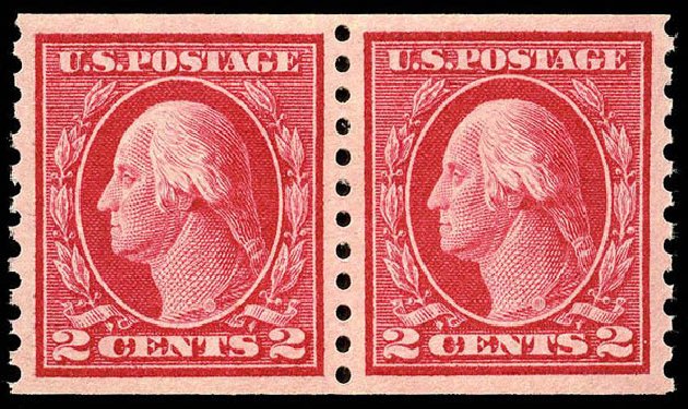 US Stamp Prices Scott Cat. #444 - 1914 2c Washington Coil Perf 10 Vertically. Matthew Bennett International, Apr 2008, Sale 326, Lot 404