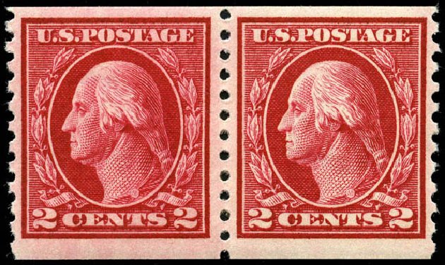 US Stamps Values Scott Catalog # 444 - 2c 1914 Washington Coil Perf 10 Vertically. Matthew Bennett International, Jun 2008, Sale 328, Lot 965