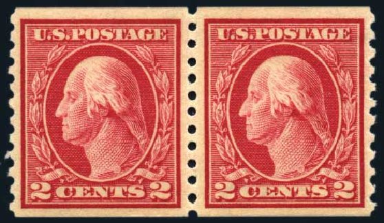 Prices of US Stamp Scott Catalogue #444: 1914 2c Washington Coil Perf 10 Vertically. Harmer-Schau Auction Galleries, Jun 2008, Sale 78, Lot 1565