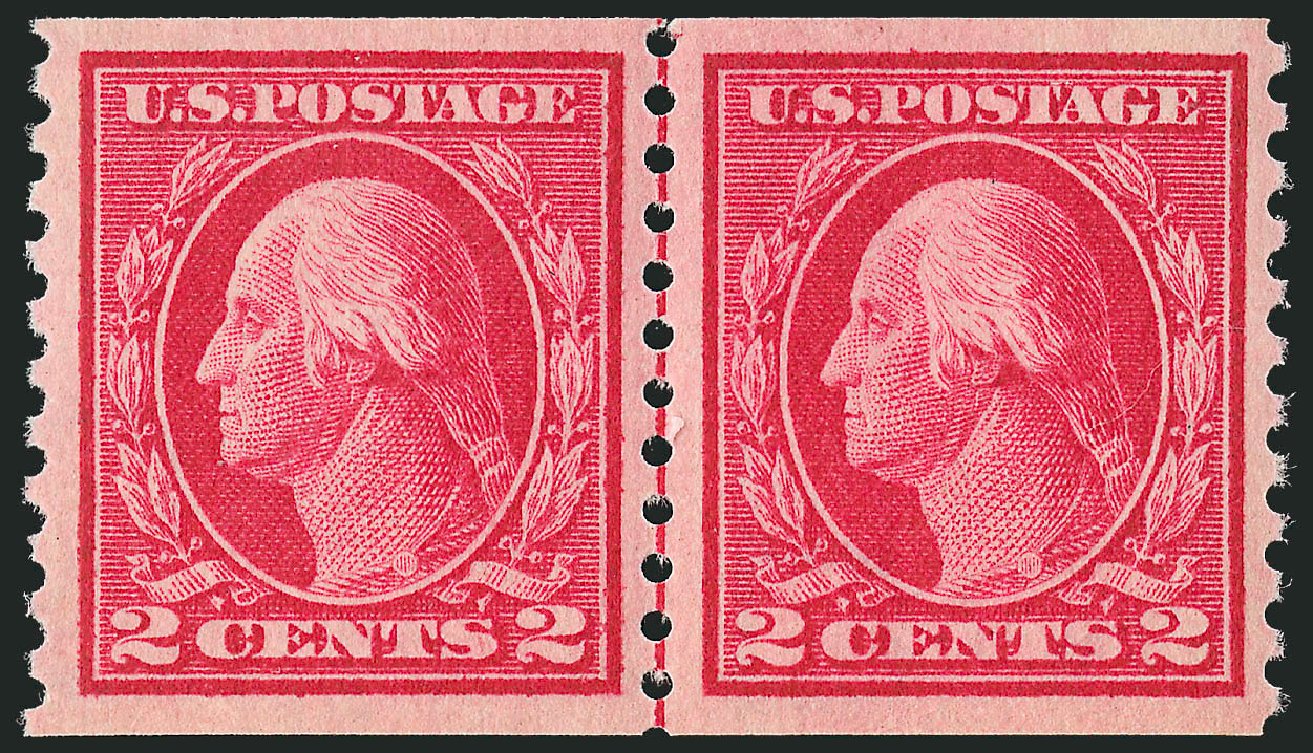 Values of US Stamp Scott Cat. 444: 1914 2c Washington Coil Perf 10 Vertically. Robert Siegel Auction Galleries, Oct 2010, Sale 997, Lot 5995