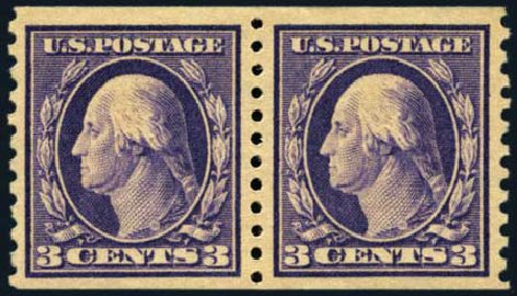 US Stamp Value Scott Cat. 445: 3c 1914 Washington Coil Perf 10 Vertically. Harmer-Schau Auction Galleries, Aug 2012, Sale 94, Lot 1557