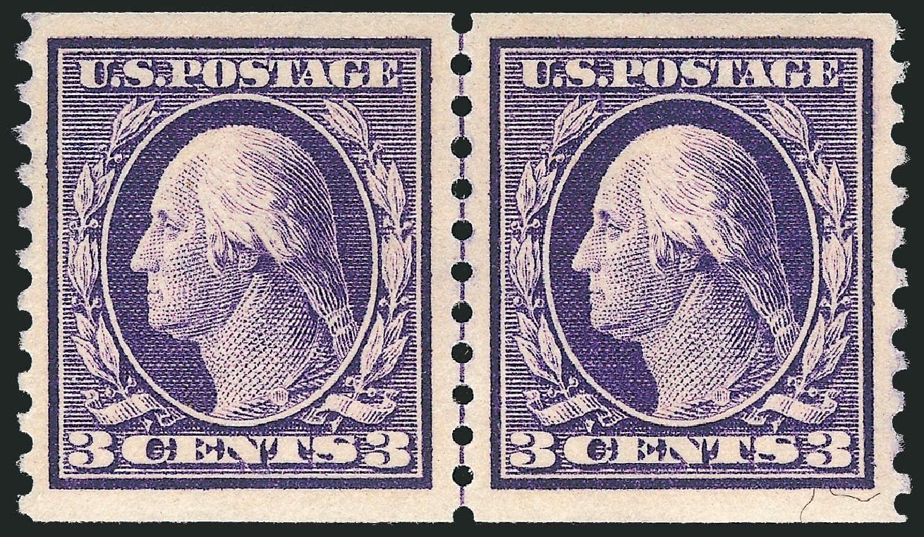 US Stamp Values Scott Catalog #445 - 1914 3c Washington Coil Perf 10 Vertically. Robert Siegel Auction Galleries, Mar 2012, Sale 1019, Lot 817