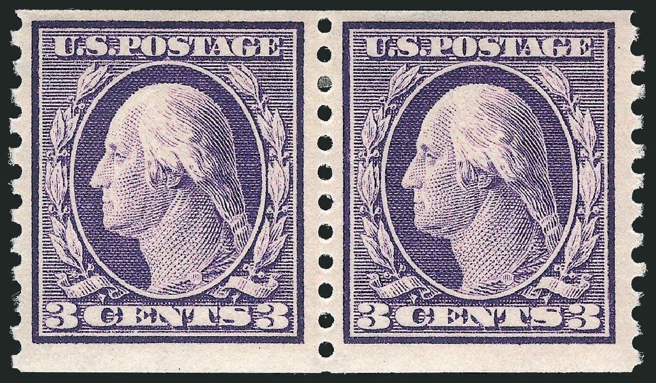 US Stamps Price Scott Cat. 445: 1914 3c Washington Coil Perf 10 Vertically. Robert Siegel Auction Galleries, Mar 2013, Sale 1040, Lot 1817