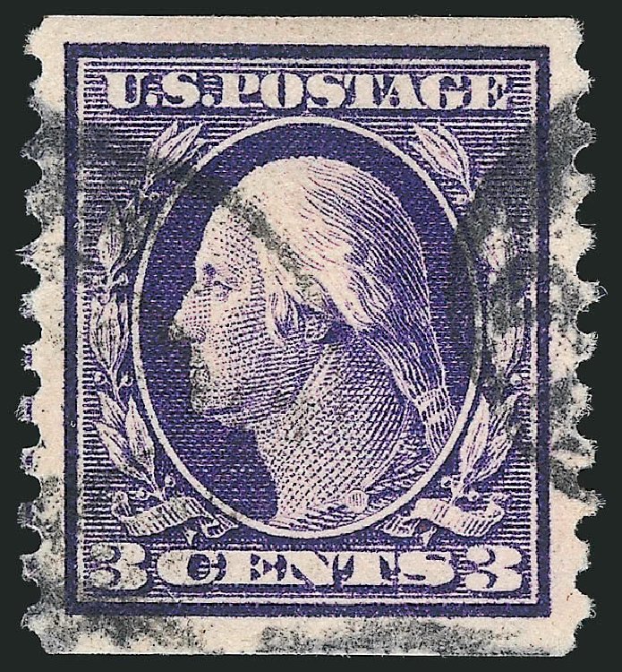 Value of US Stamps Scott Cat. 445: 1914 3c Washington Coil Perf 10 Vertically. Robert Siegel Auction Galleries, Sep 2014, Sale 1078, Lot 537