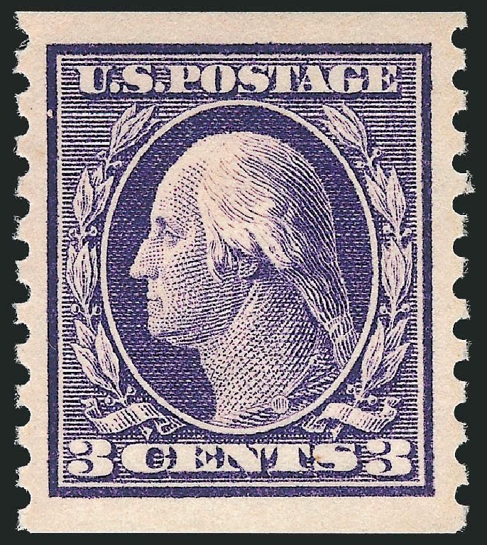 US Stamps Value Scott Catalog 445: 3c 1914 Washington Coil Perf 10 Vertically. Robert Siegel Auction Galleries, Dec 2009, Sale 982, Lot 5837