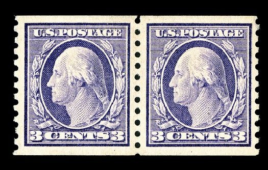 Values of US Stamps Scott Catalogue 445 - 3c 1914 Washington Coil Perf 10 Vertically. Spink Shreves Galleries, May 2014, Sale 148, Lot 307