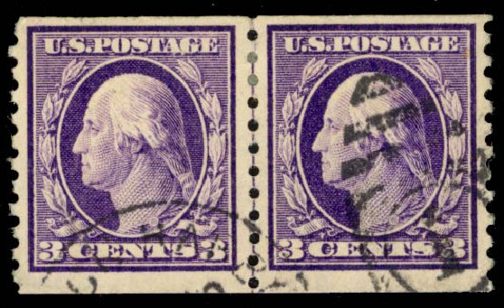 US Stamp Price Scott Cat. 445: 1914 3c Washington Coil Perf 10 Vertically. Daniel Kelleher Auctions, May 2014, Sale 652, Lot 648