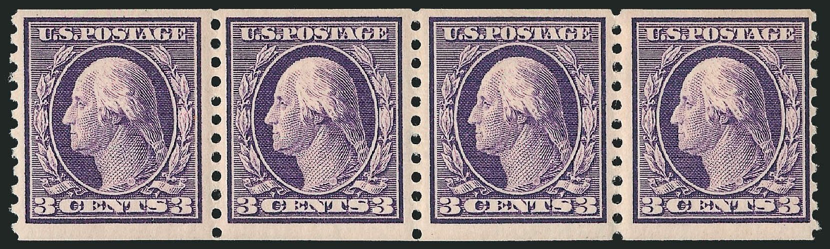 Value of US Stamp Scott Catalogue 445: 3c 1914 Washington Coil Perf 10 Vertically. Robert Siegel Auction Galleries, Jun 2012, Sale 1026, Lot 1418