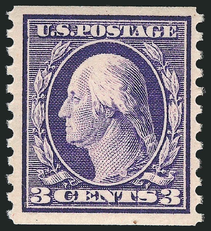Value of US Stamp Scott Catalogue # 445: 3c 1914 Washington Coil Perf 10 Vertically. Robert Siegel Auction Galleries, Mar 2013, Sale 1040, Lot 1818