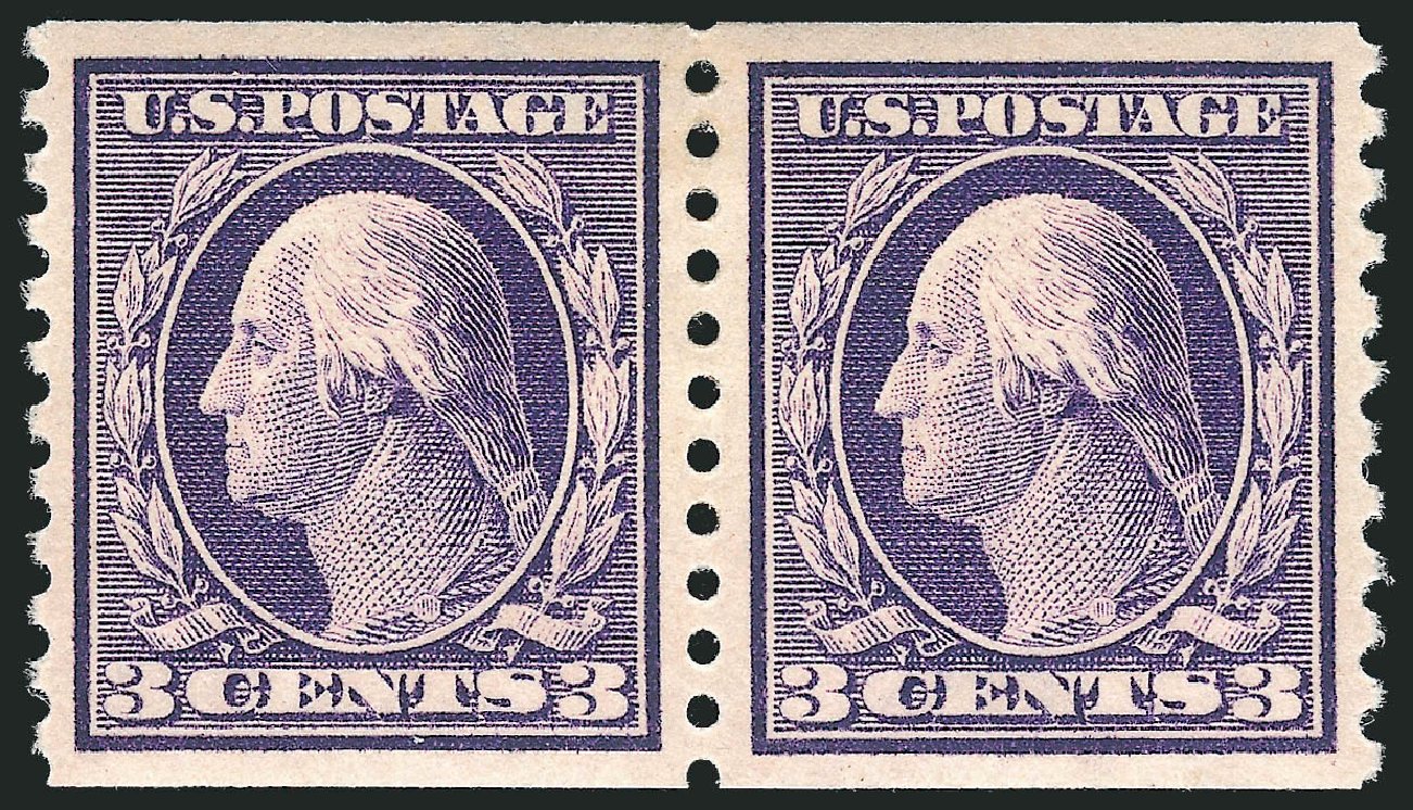 US Stamp Prices Scott 445: 1914 3c Washington Coil Perf 10 Vertically. Robert Siegel Auction Galleries, Nov 2013, Sale 1061, Lot 3918