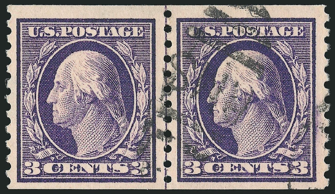 US Stamps Prices Scott Cat. 445: 1914 3c Washington Coil Perf 10 Vertically. Robert Siegel Auction Galleries, Feb 2015, Sale 1093, Lot 328