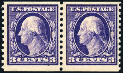 Price of US Stamps Scott Cat. #445: 1914 3c Washington Coil Perf 10 Vertically. Harmer-Schau Auction Galleries, Feb 2010, Sale 84, Lot 1589