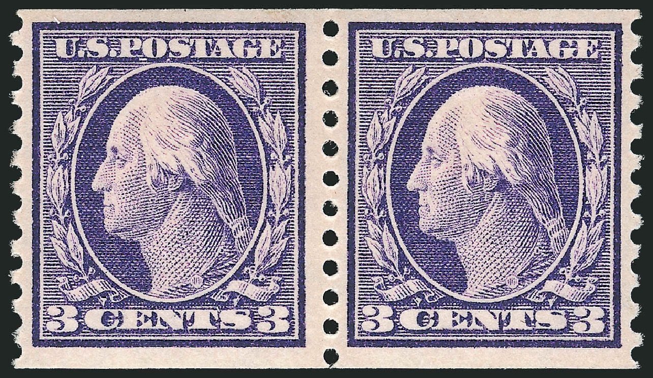 Values of US Stamp Scott Cat. # 445 - 3c 1914 Washington Coil Perf 10 Vertically. Robert Siegel Auction Galleries, Mar 2012, Sale 1019, Lot 819
