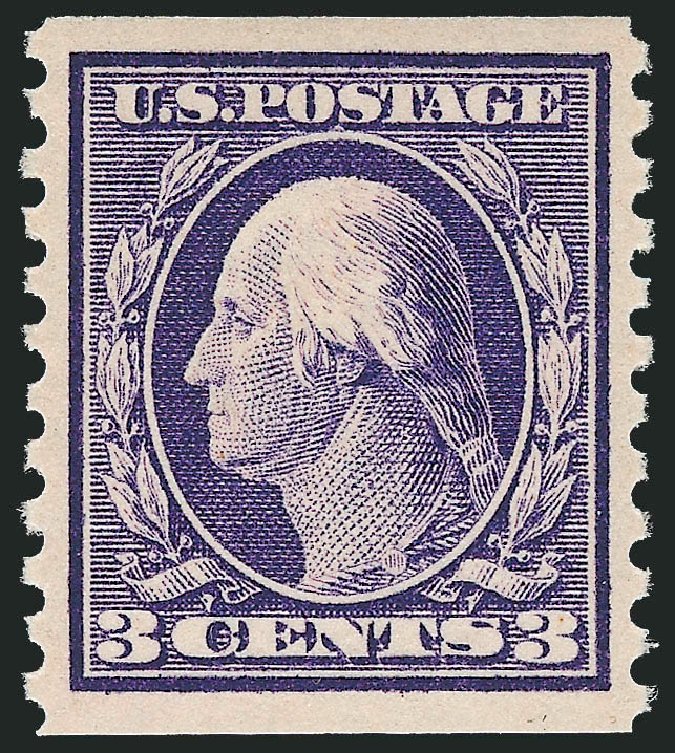 Price of US Stamps Scott Cat. # 445 - 3c 1914 Washington Coil Perf 10 Vertically. Robert Siegel Auction Galleries, Feb 2015, Sale 1092, Lot 1319