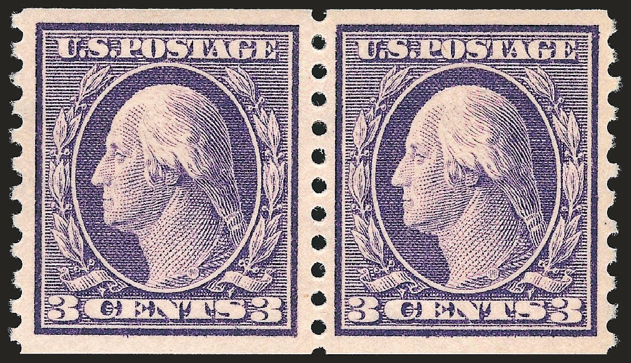 US Stamps Values Scott #445: 1914 3c Washington Coil Perf 10 Vertically. Robert Siegel Auction Galleries, Dec 2008, Sale 967, Lot 4779