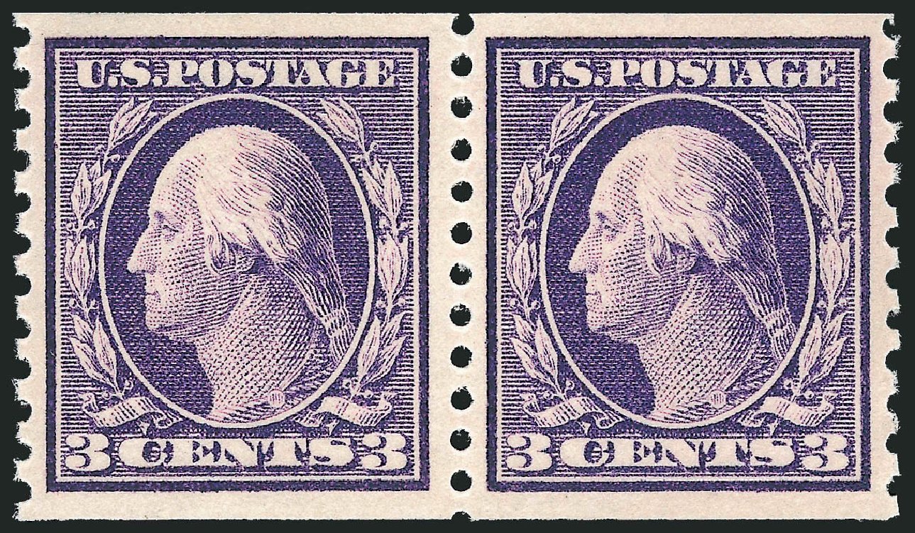 US Stamps Values Scott Catalogue #445 - 1914 3c Washington Coil Perf 10 Vertically. Robert Siegel Auction Galleries, Oct 2010, Sale 997, Lot 5999
