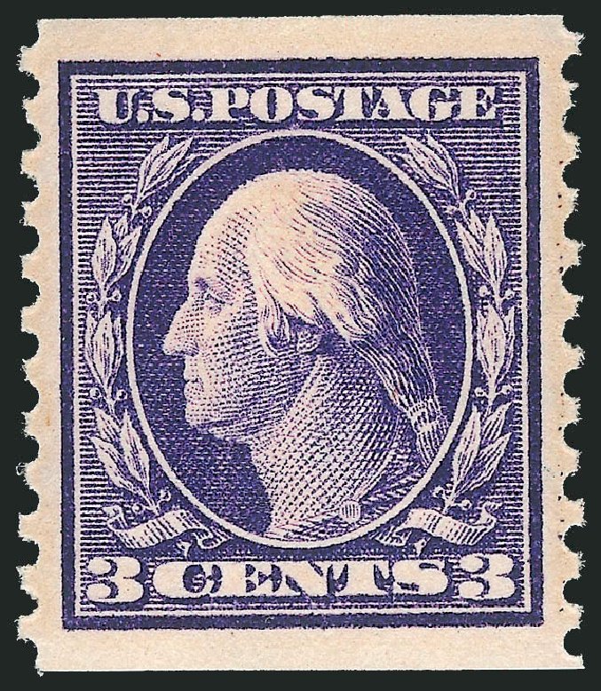 US Stamp Values Scott Catalogue #445 - 1914 3c Washington Coil Perf 10 Vertically. Robert Siegel Auction Galleries, May 2013, Sale 1044, Lot 280