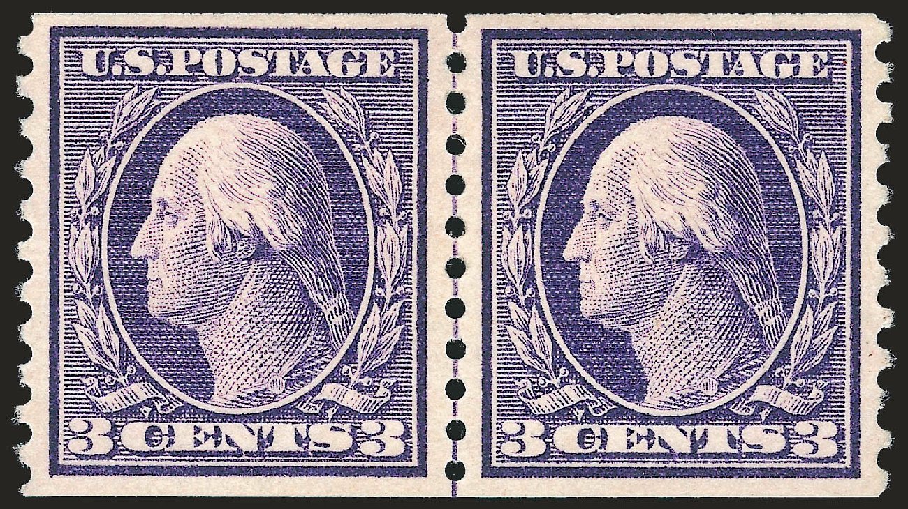 US Stamps Values Scott Cat. # 445: 1914 3c Washington Coil Perf 10 Vertically. Robert Siegel Auction Galleries, Sep 2009, Sale 976, Lot 2020