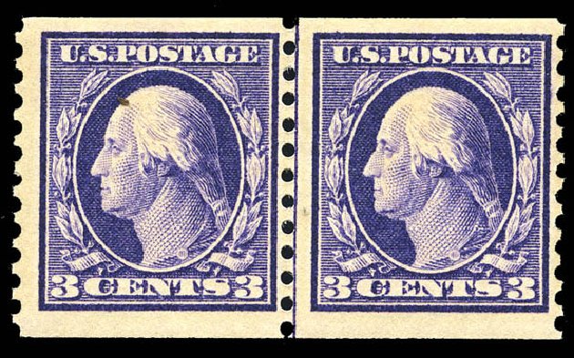 Price of US Stamp Scott # 445 - 3c 1914 Washington Coil Perf 10 Vertically. Matthew Bennett International, May 2014, Sale 350, Lot 591