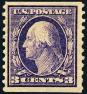 Cost of US Stamps Scott # 445 - 3c 1914 Washington Coil Perf 10 Vertically. Harmer-Schau Auction Galleries, May 2012, Sale 93, Lot 361