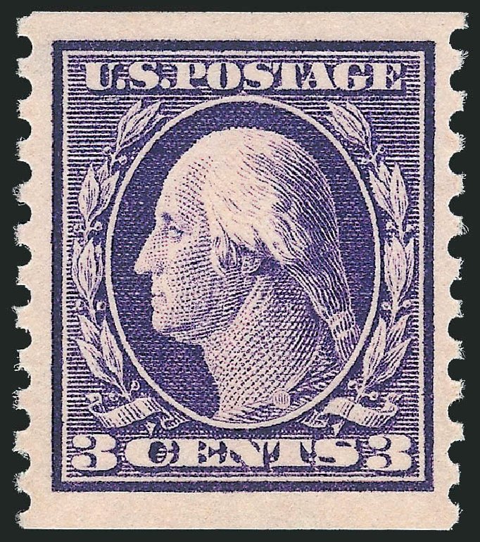 Values of US Stamp Scott Catalogue # 445: 3c 1914 Washington Coil Perf 10 Vertically. Robert Siegel Auction Galleries, Jun 2011, Sale 1011, Lot 741