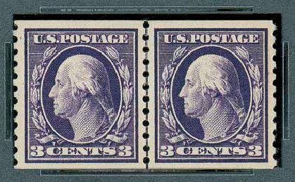 US Stamps Value Scott Cat. #445 - 1914 3c Washington Coil Perf 10 Vertically. Matthew Bennett International, Oct 2007, Sale 322, Lot 2224